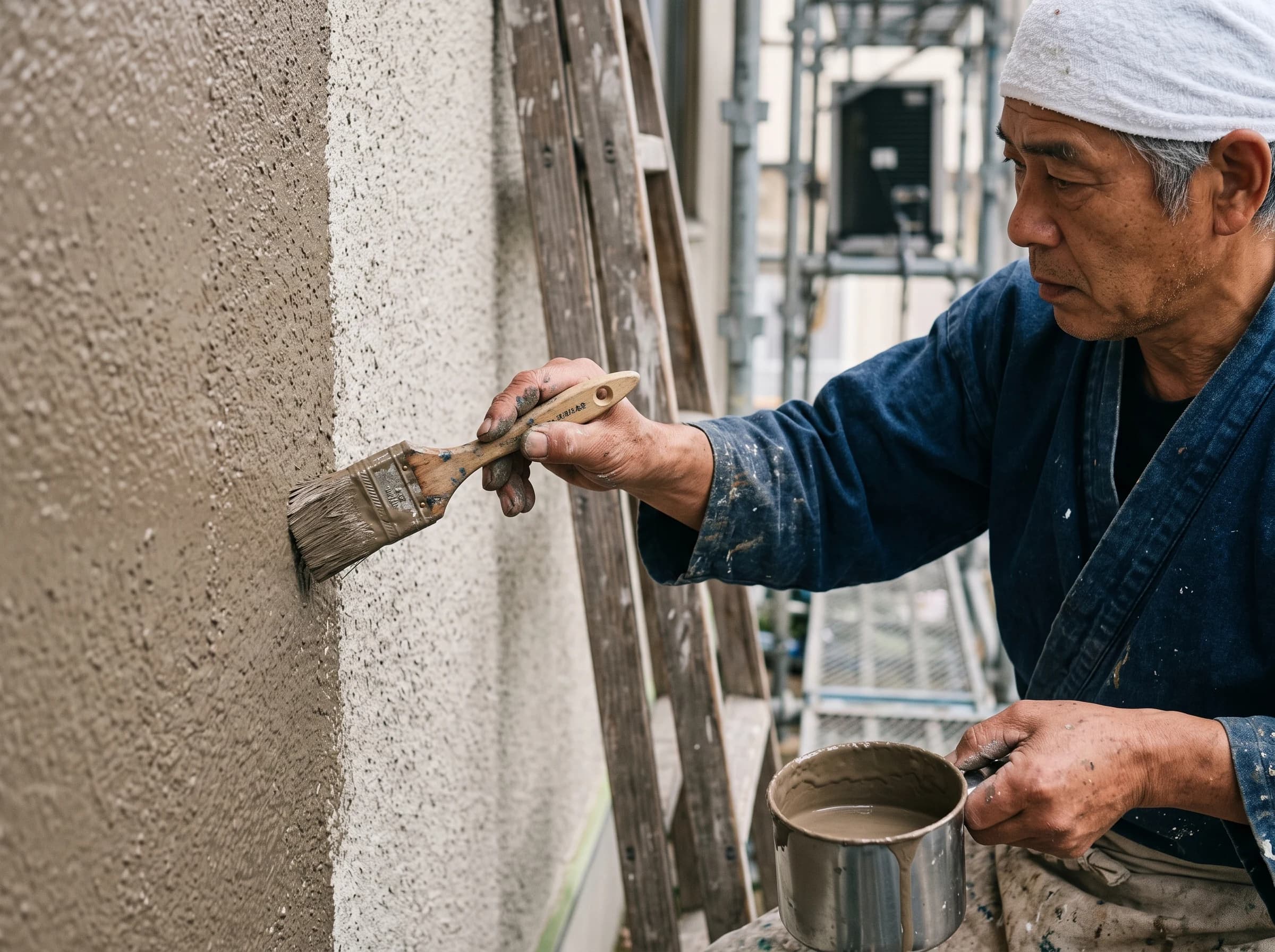 外壁塗装を直接施工する職人の手元