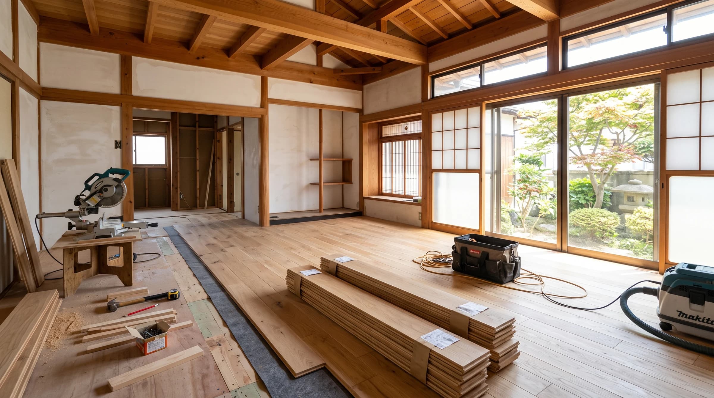 屋内リフォーム中の明るい室内