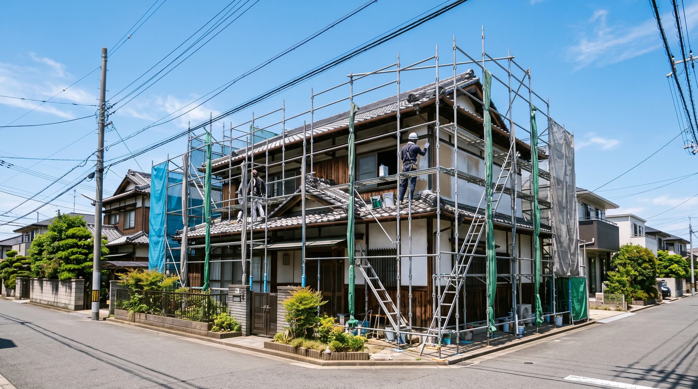 住宅の外壁塗装工事の足場